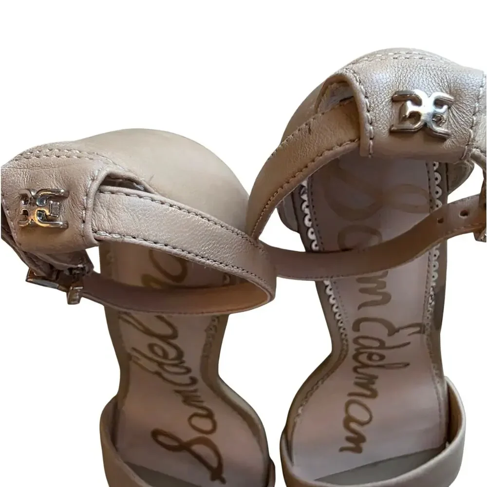 Sam Edelman Yaro Block Heel Nude Leather Sandals Size 8 M